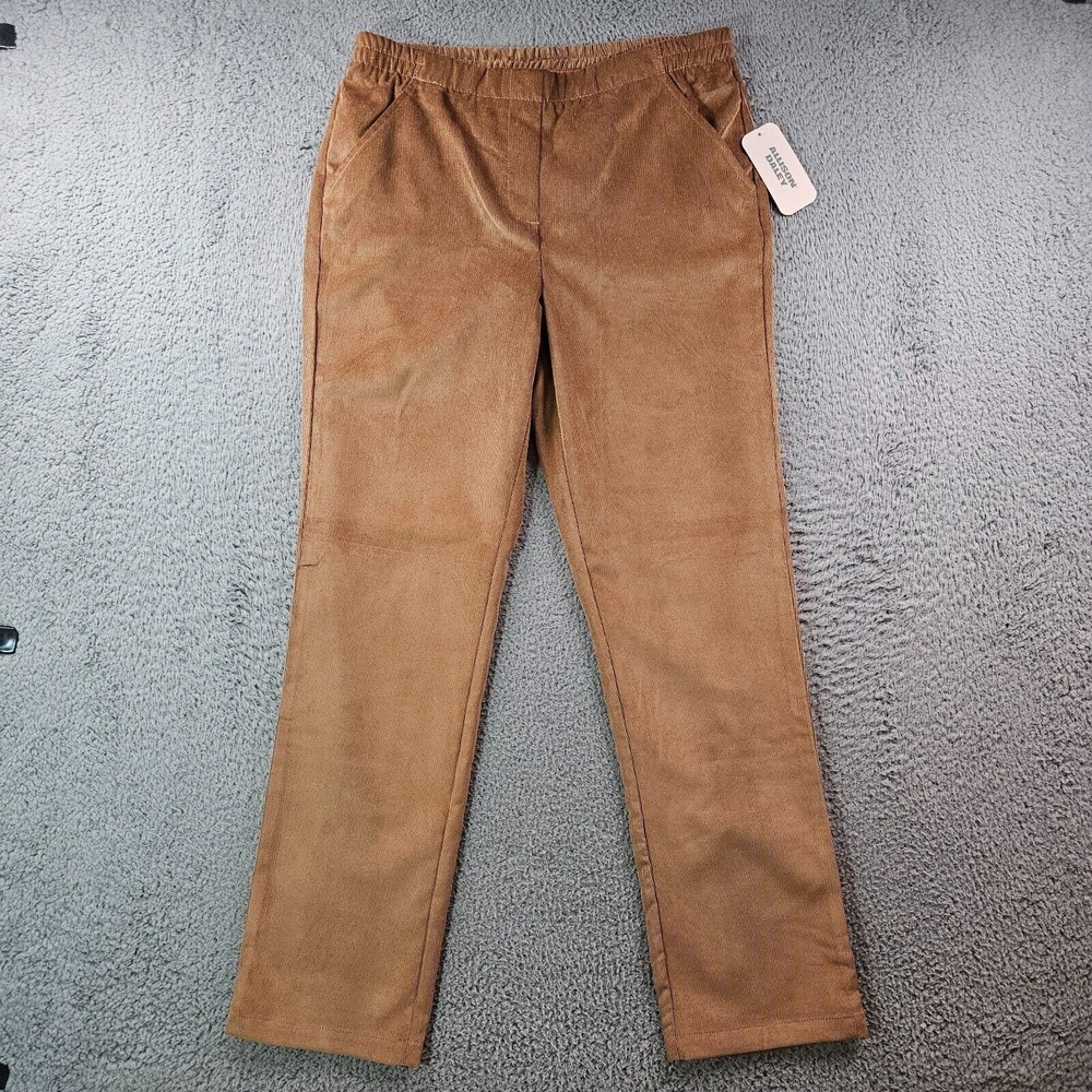 $49 NWT Allison Daley Pants Women 8R Elastic Waist‎ Pull On Corduroy Brown - NEW